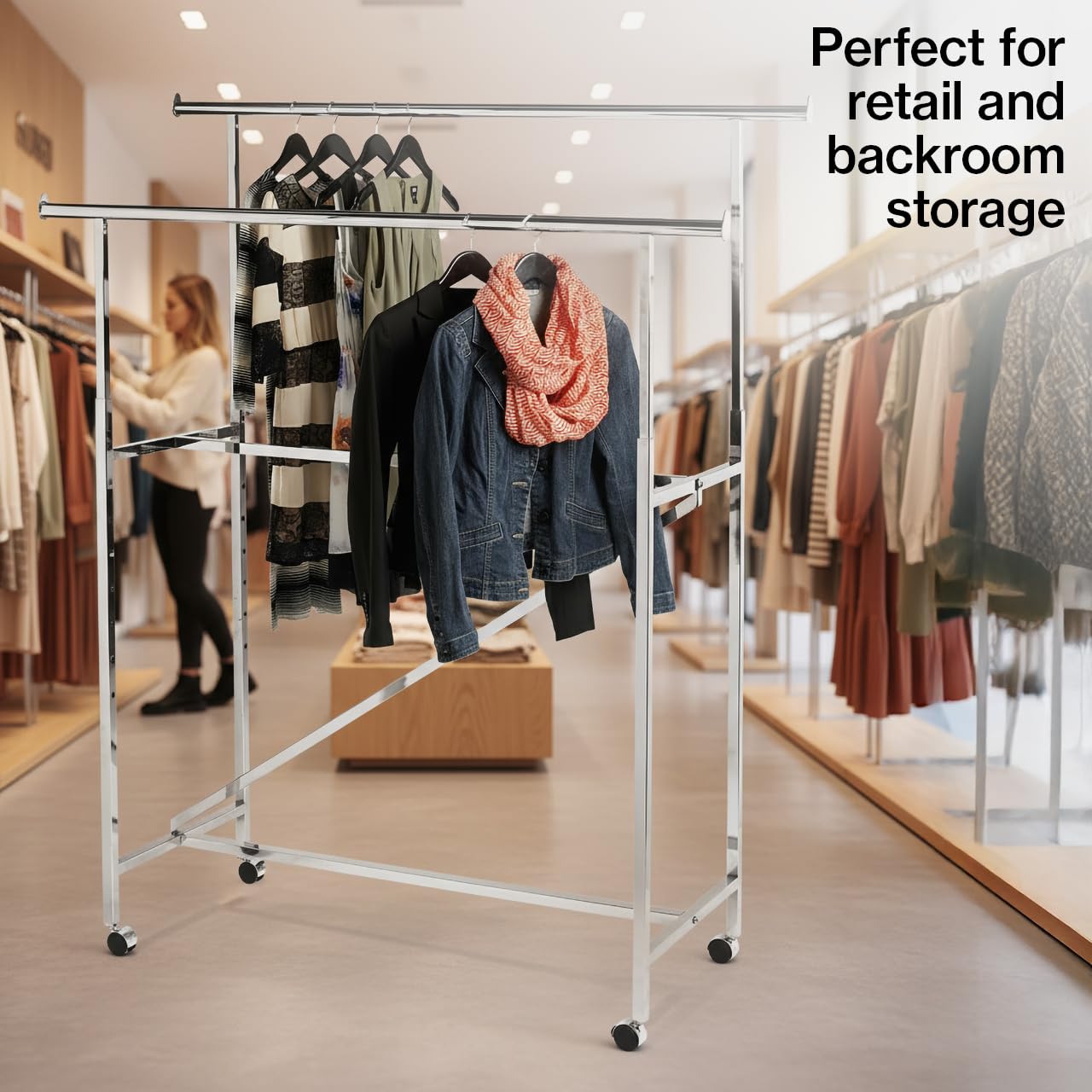 Amazon.com: SSWBasics Chrome Double Clothing Rack with Z-Brace